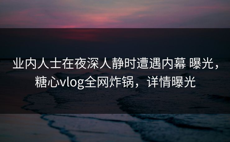 业内人士在夜深人静时遭遇内幕 曝光，糖心vlog全网炸锅，详情曝光
